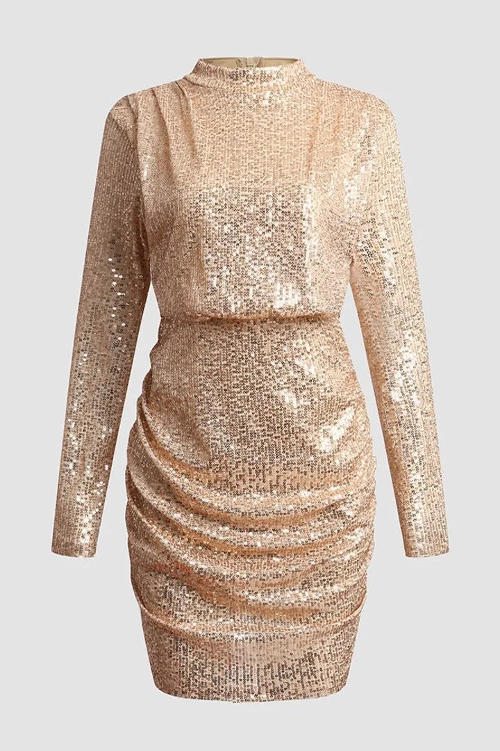 2024 New Women's Fashion Sexy Bag Hip Half-high Collar Sequined Long-sleeved Dress Temperament Elegant Party Evening Dress Lady - reetell