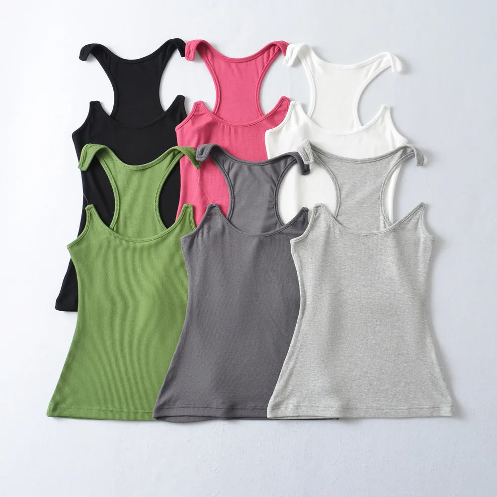 Women Ypro Ribbed Invisible Strap Tank Top Camis Tee - reetell