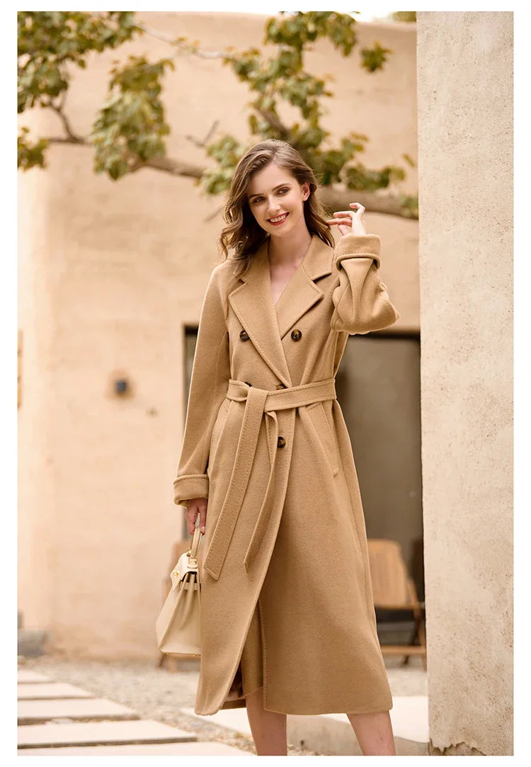 Women's Coat Double-sided 10% Cashmere 90% Wool Women's Long Coat Jacket, 2024 Winter New Long Cashmere Coat Women - reetell