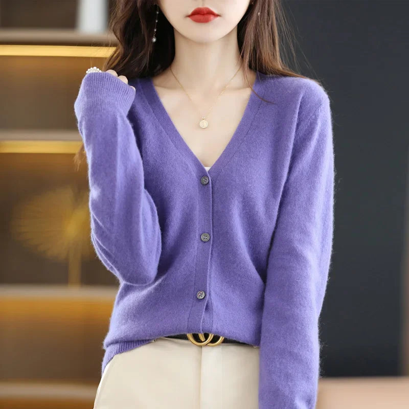 Women's Sweater 2024 Spring Autumn Cardigans V-neck Single Breasted Short Slim Lady Knitwear Tops Solid Korean Fashion Cardigan - reetell