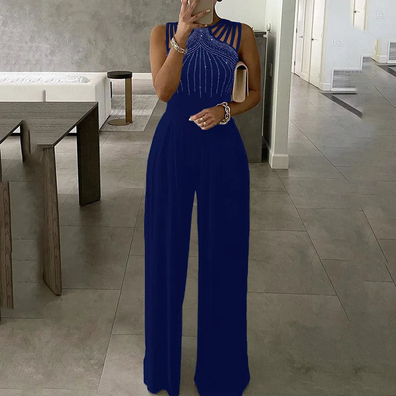 Elegant Sexy hollow out Solid HighJumpsuit For Woman Casual Long Pants Overalls Evening Party Bodysuits OL one piece set