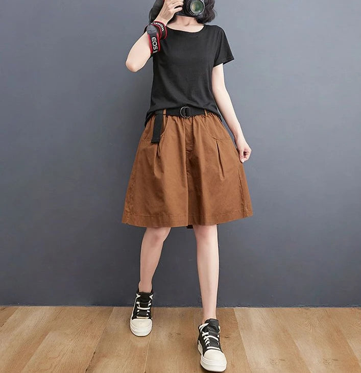 Women's Shorts Half Baggy Mid Length Wide Black Female Short Pants Loose Bermuda Knee Low Price Classic Harajuku Fashion New In - reetell