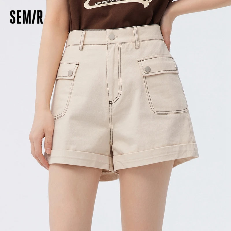 Semir Casual Pants Women Cargo Pants Simple And Handsome 2024 Summer New Pure Cotton A-Line Shorts Versatile - reetell