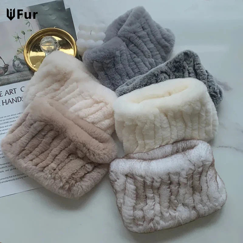 Hot Sale Brand Women Real Rex Rabbit Fur Scarf Girls Warm Soft Knitted Good Elastic Rabbit Fur Headband Natural Fur Ring Scarves - reetell