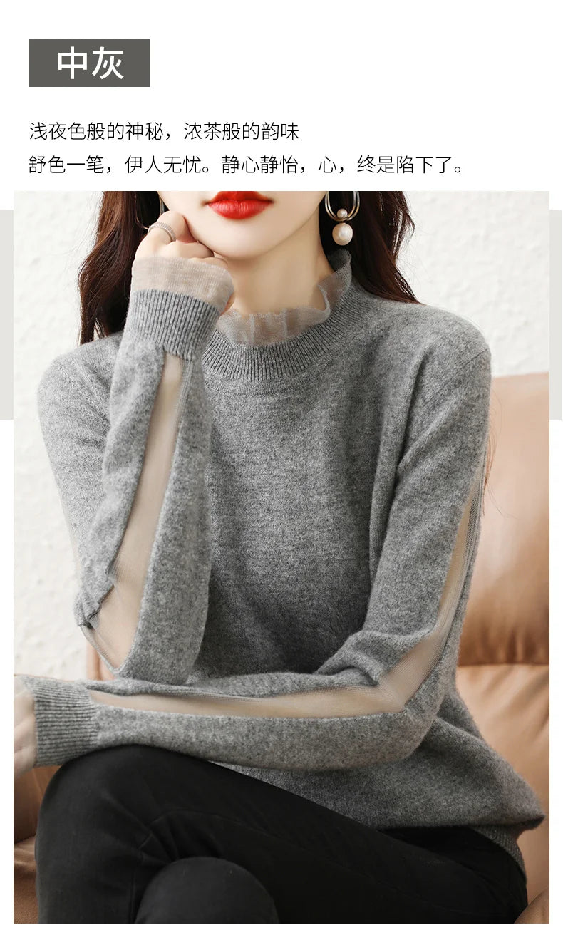 Lace collar Cashmere Elegant Women Sweater Knitted  Pullovers  Loose Soft Female Knitwear Jumper - reetell