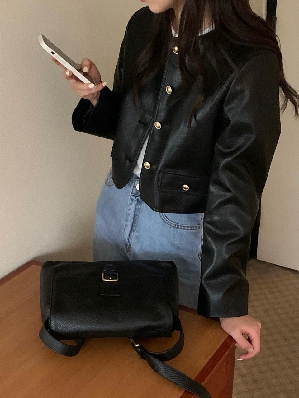 Korean style Black Jackets Women  New Fashion Vintage Single Breasted Leather Jacket Women Streetwear O Neck Short Jackets