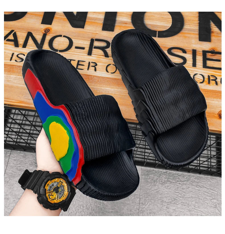 Summer Slippers Mens EVA Leisure Couples Non-slip Beach Indoor Bathroom Flats Ourdoor Slides Graffiti Thick Sole Creative Casual