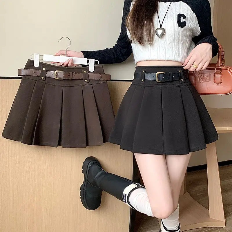 Casual Solid Color High Waist Pleated Fashion Loose Femme A-line Skirt Sweet 2023 New Black Spring Autumn Thin Women's Clothing - reetell