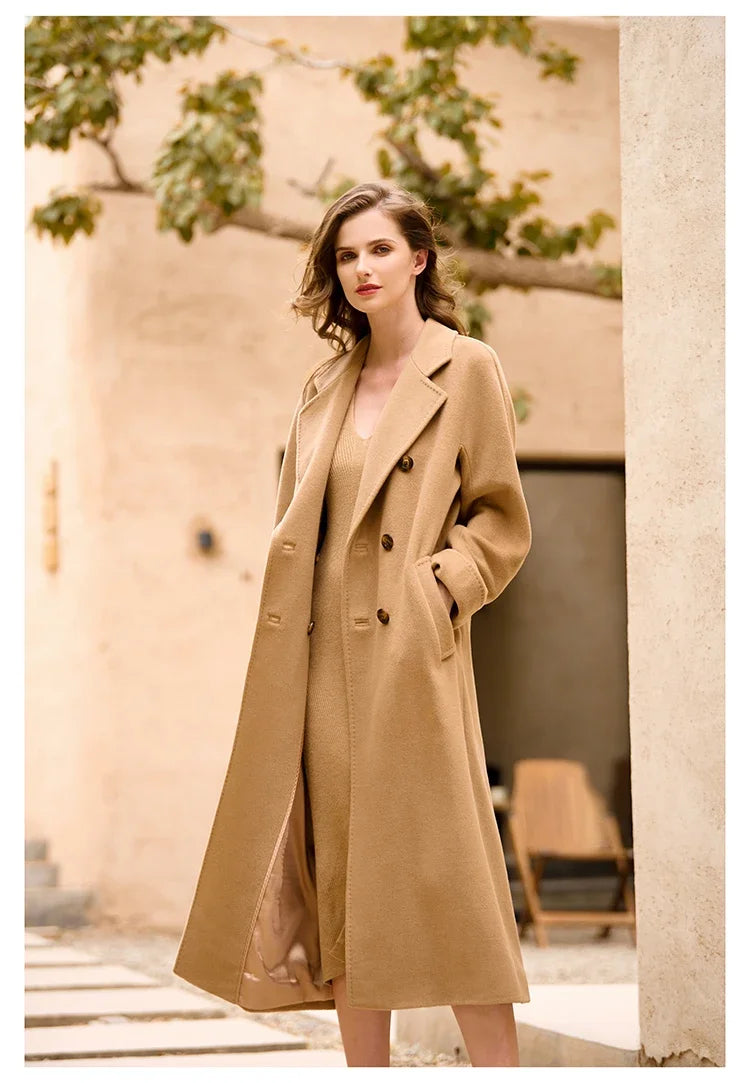 Women's Coat Double-sided 10% Cashmere 90% Wool Women's Long Coat Jacket, 2024 Winter New Long Cashmere Coat Women - reetell