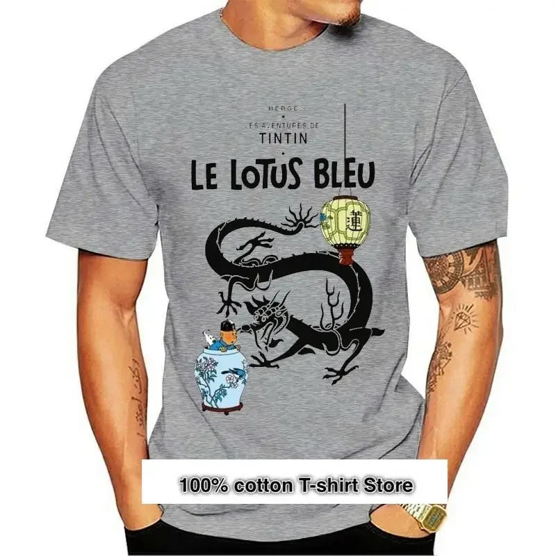 camisa con gráfico de Loto Azul de Tintín Camiseta divertida de para hombre,harajuku men clothing graphic t shirts tops