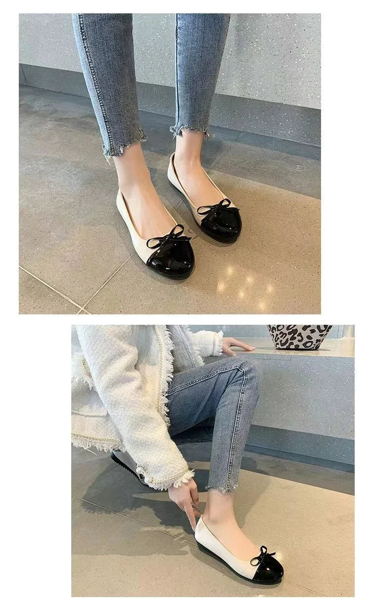 Women's Flat Shoes Comfort Non-slip Ladies  Leather Flats Elegant Bowknot Women's Single Shoes Mother's Shoes - reetell