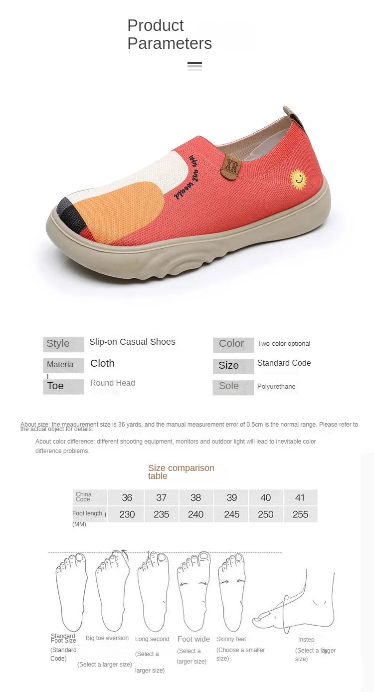 Spring and Autumn New Casual Sports Women's Shoes Breathable Soft Sole Painted Fashion Hiking Women's Shoes