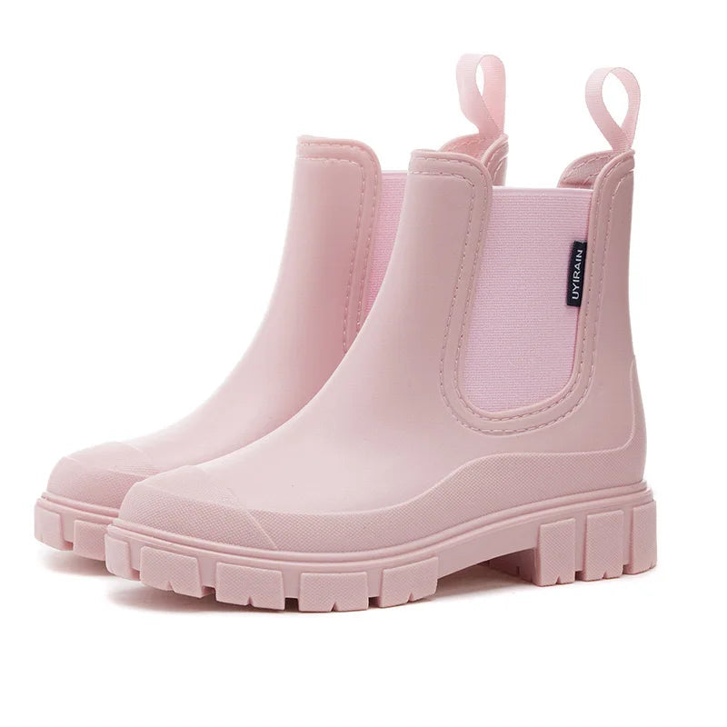 Women Waterproof Boots New Style Elastic Mouth Ankle Boots Mid Top Rain Shoes Non Slip Outdoor Indoor Chelsea Water Boot Woman