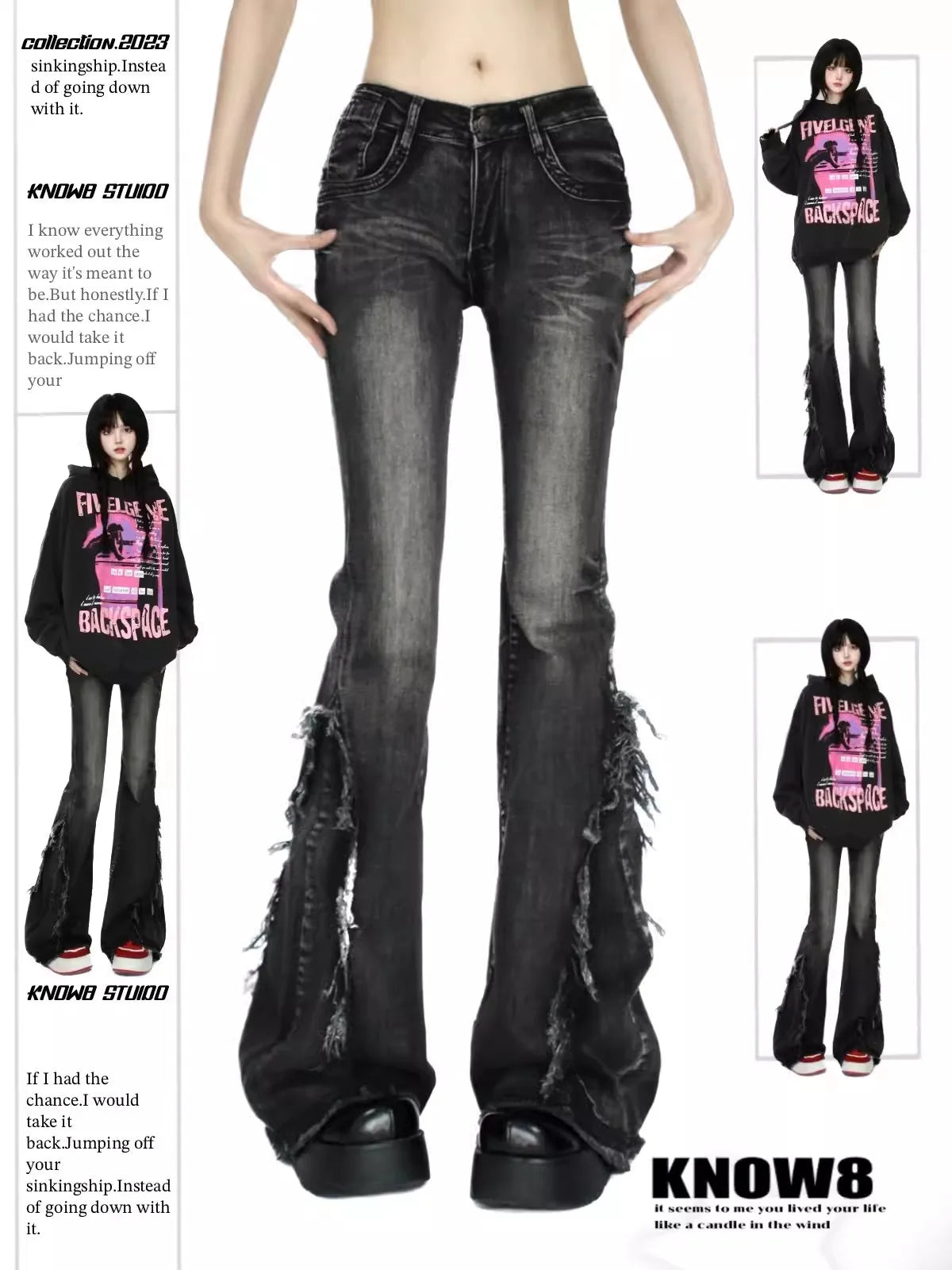 Women's Black Gothic Baggy Flare Jeans Harajuku Y2k Aesthetic Denim Trousers Punk Jean Pants Vintage 2000s Trashy Clothes 2024 - reetell