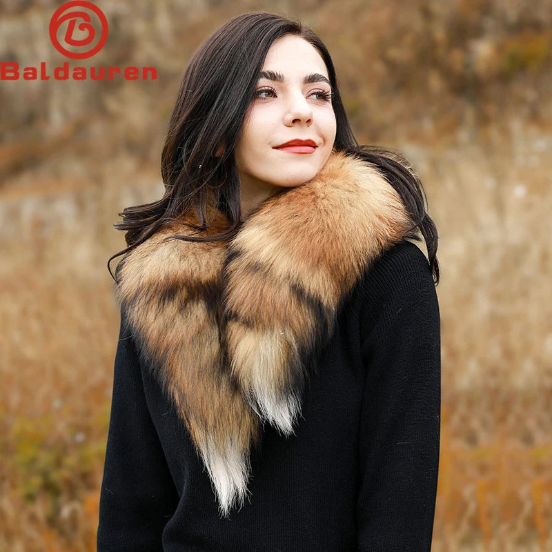 Genuine natural fox fur scarf furry classic Drawstring fox tail Winter Women Men Natural Fur Collar Neck Warmer fur collar 90 cm - reetell