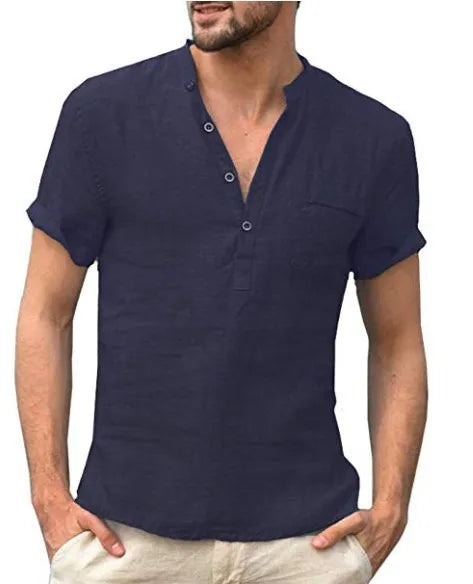 High Quality New Men'S Linen V Neck Bandage T Shirts Male Solid Color Long Sleeves Casual Cotton Linen Tshirt Tops