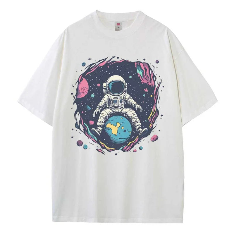 Baggy T Shirt Cotton Graphic Tees Designer Clothes Space Earth Astronaut Dropped Shoulders Vintage Unisex Tops Oversize T Shirts - reetell