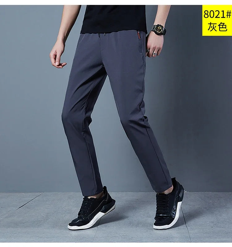 Men's Casual Pants Business Stretch Slim Fit Elastic Waist Jogger Korean Classic Blue Black Gray Male Brand Trousers - reetell