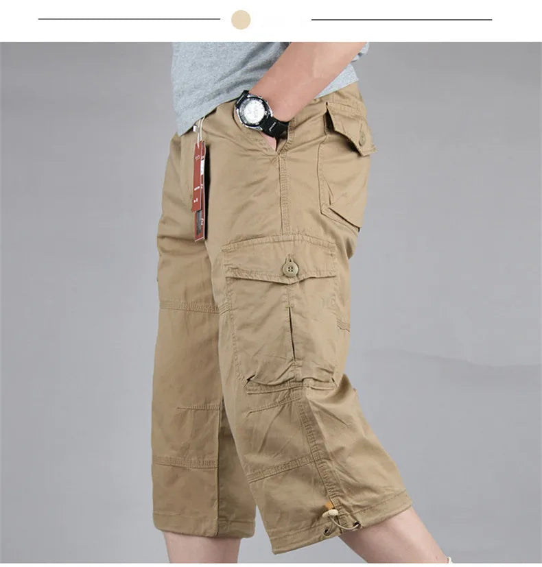 Knee Length Cargo Shorts Men's Summer Loose Casual Cotton Multi Pockets Breeches Capri Short Jogging Camouflage Tactical Shorts