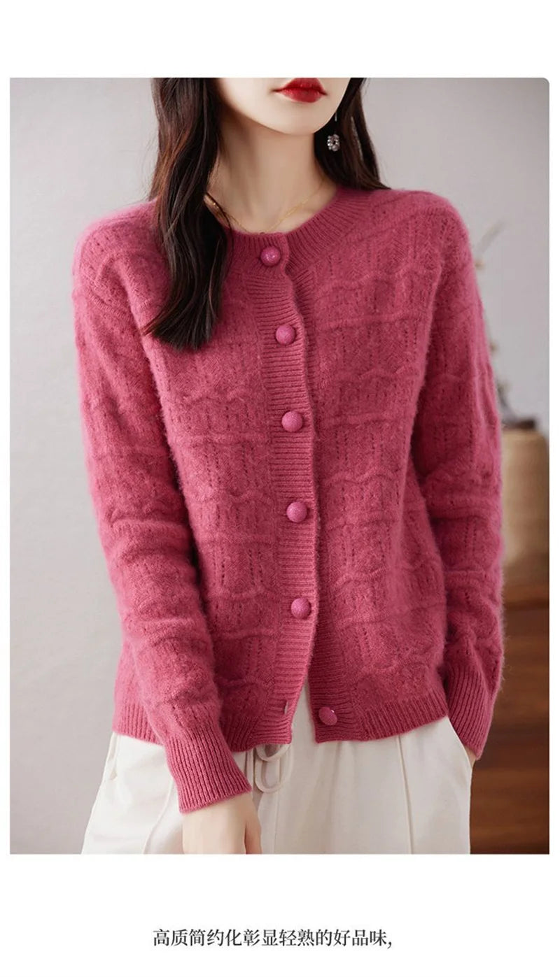 New Autumn And Winter Sweater Cardigan Jacket Women Fashion Sweet Wearing Solid Color Round Neck Sweater Top Bottoming Shirt - reetell