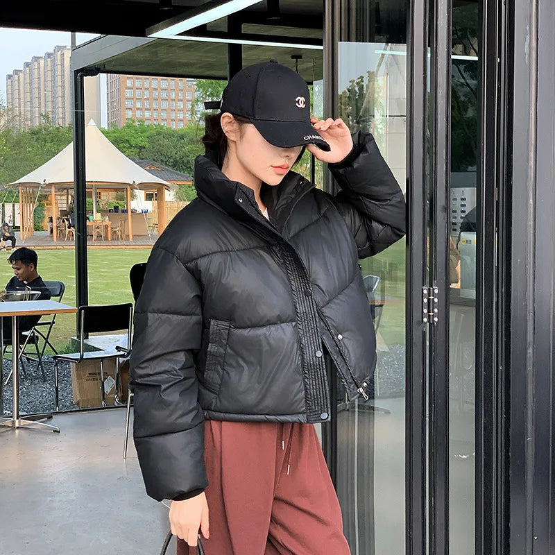 Winter Women Clothes Cropped Jackets Parkas Warm Stand Collar Cold Coat Zipper Puffer Jacket Korean Fashion Cotton-padded Jacket