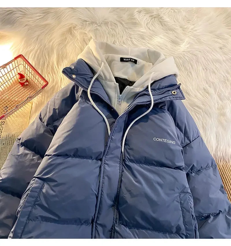 Korean fashion Version Winter Leisure Cotton Clothes Women Y2K Multi-functional Fake Two Pocket Zipper Down Jacket Thick Coat - reetell