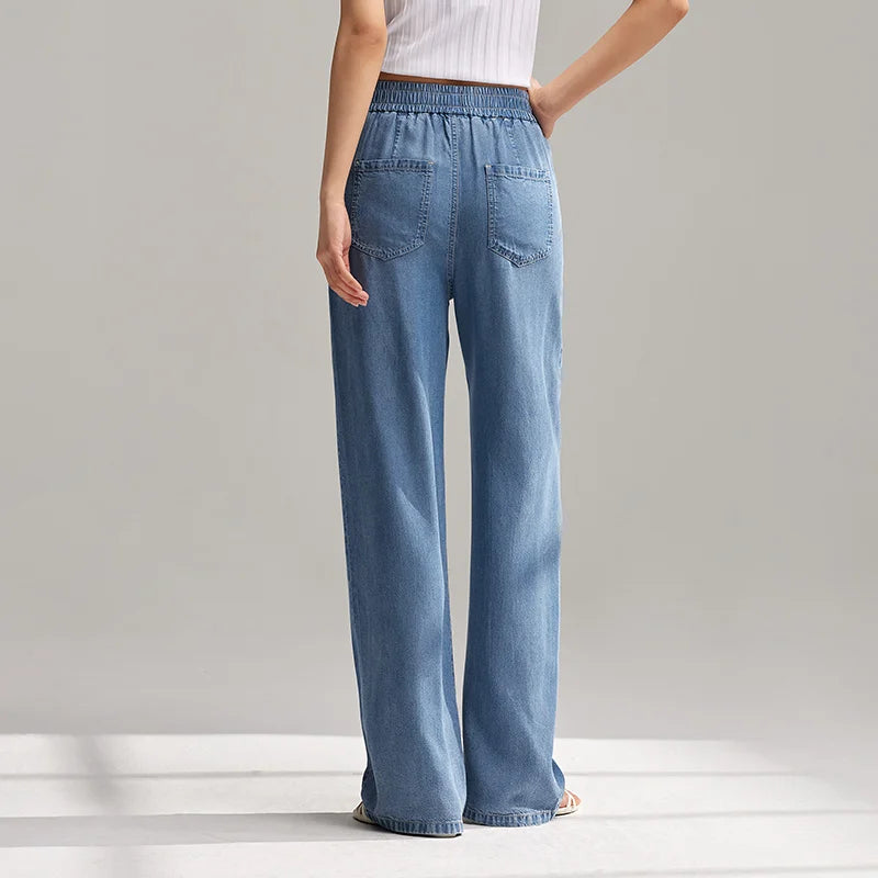 Semir Jeans Women Elastic Waist Trousers Simple Style 2024 Summer New Wide-Legged Trousers - reetell