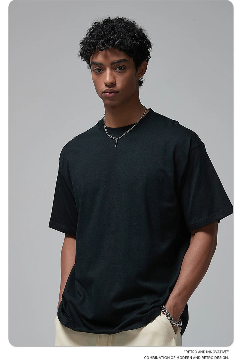 ZODF New 2024 Summer Men Basic 190gsm Cotton T-Shirts Unisex Oversized Comfortable O-Neck T Shirt Brand Tops HY0756