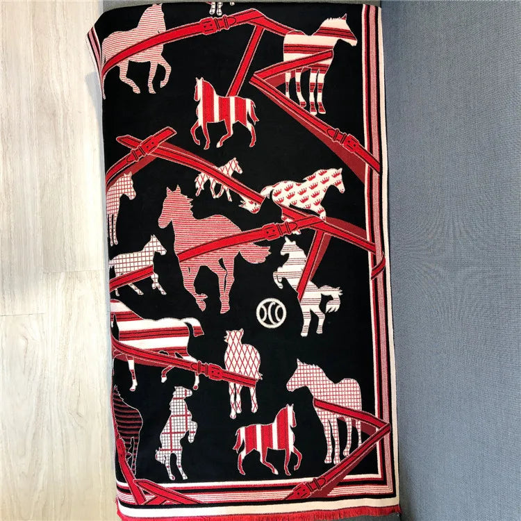 Women's Autumn Winter Horse Pattern Scarf New Luxury Cashmere Feeling Large Blanket Wrap Soft Warm Brand Shawl Retro & Classical - reetell