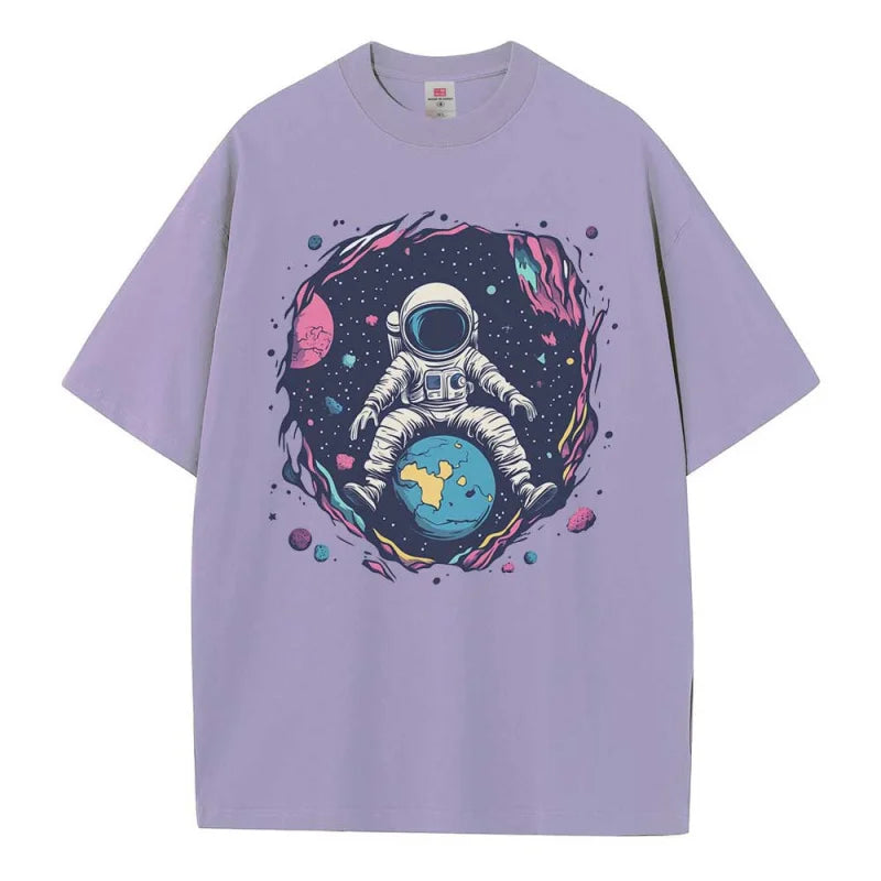 Baggy T Shirt Cotton Graphic Tees Designer Clothes Space Earth Astronaut Dropped Shoulders Vintage Unisex Tops Oversize T Shirts - reetell