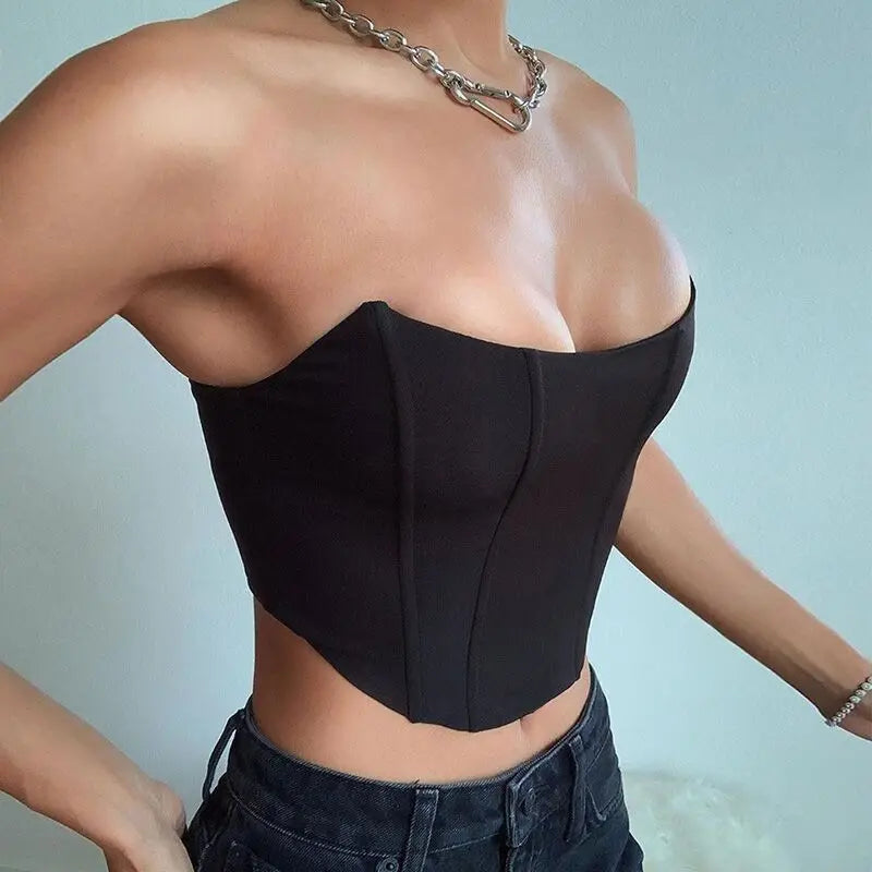 Sleeveless Off Shoulder Velvet Fashion Sexy Corset Crop Tops Vest Female Underwear Backless Bustier Top Solid - reetell