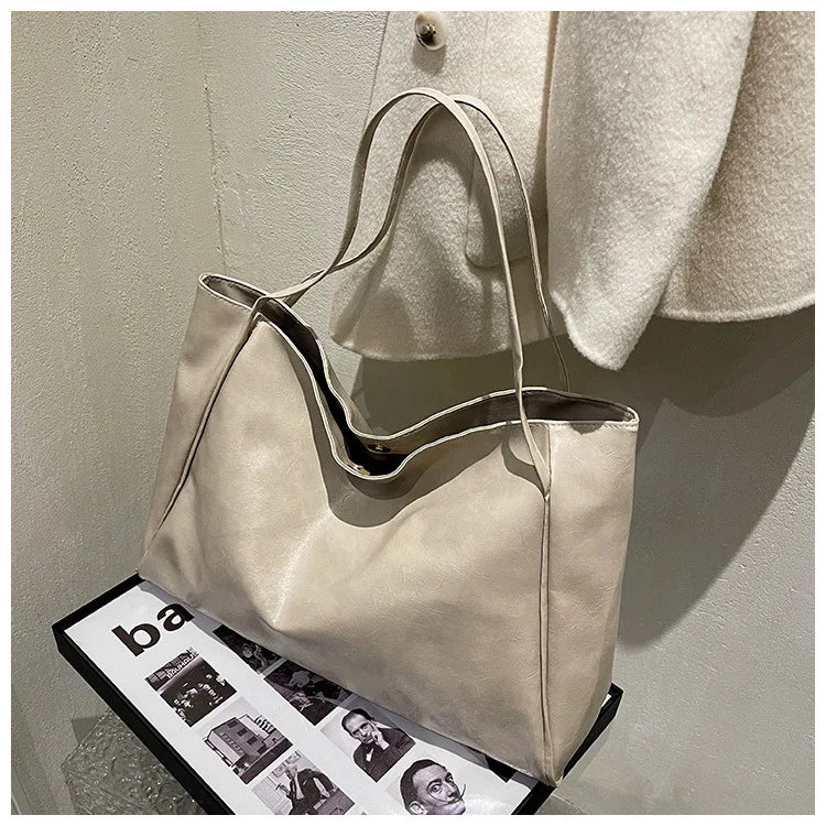 Women Tote Bag Fashion Underarm Pouch Large Capacity Soft Pu Leather Shoulder Bag Retro Crossbody Bag Casual Portable Bucket Bag