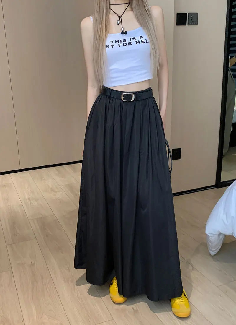 Y2K American Vintage Skirt Women Side Striped Designer Parachute Cargo Skirts Korean Casual Loose Drawstring Aesthetics Skirts - reetell