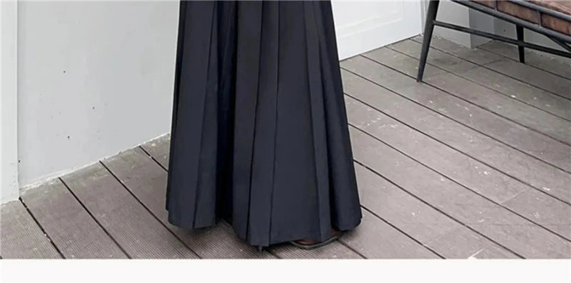 TFETTERS Black Maxi Skirt 2024 Spring/Summer New Low Waist Long Skirts Fashion Retro Casual Pleated Skirts for Women - reetell