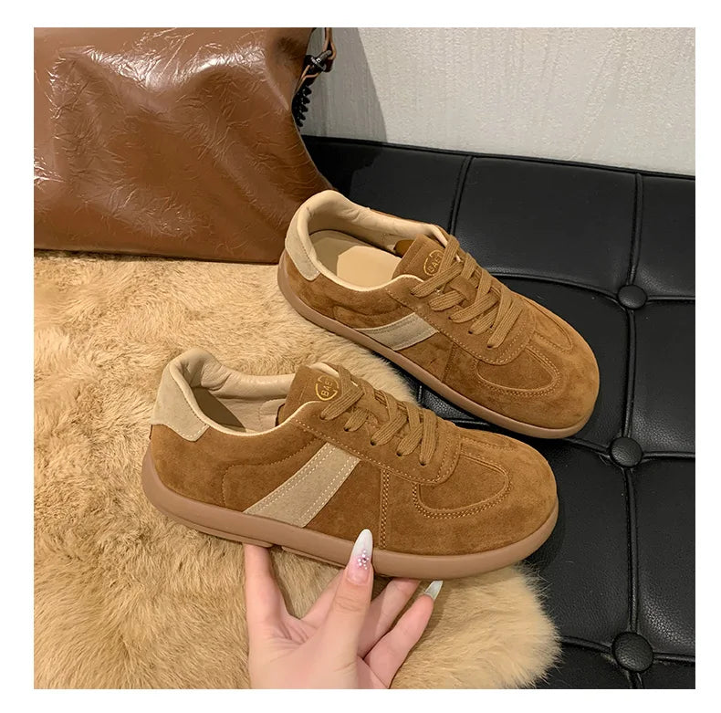 CRLAYDK 2024 Winter New Sneakers for Women Suede Fashion Sport Flat Shoes Maillard Wide Toe Casual Walking Comfortable Tennis