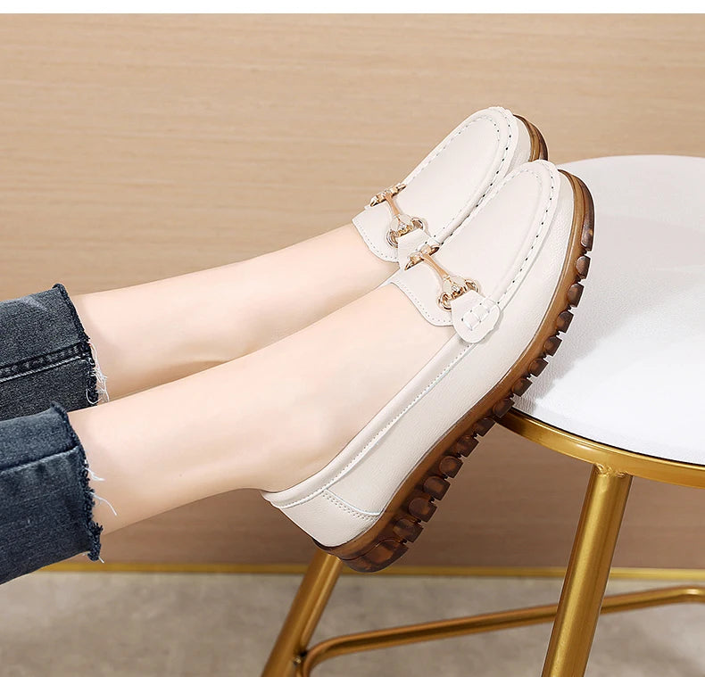 2024 New Classic Leather for Women Fashion Casual Comfortable Loafers Ladies Women Flat Soft Shoes - reetell