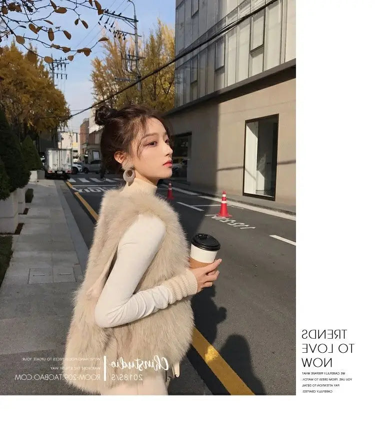 2024 Newest Fashion Quality Fur Vest Coat Warm Women's Vests Winter Furs Fox s Jacket for Women - reetell