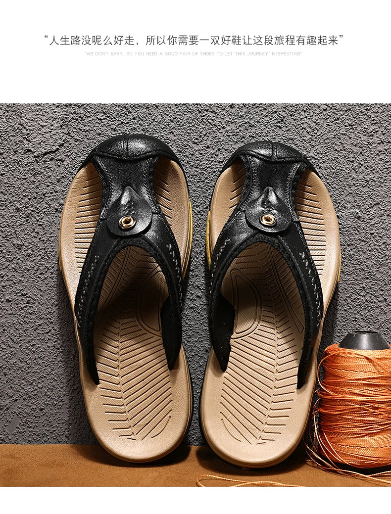 Genuine Cow Leather Shoes Men Baotou Sandals Mens Flip Flops Men's Casual Shoes Classic Beach Slippers Anti-slip Summer 2023