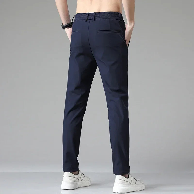 2023 Autumn Pants Mens Stretch Korean Casual Slim Fit Elastic Waist Jogger Business Classic Trousers Male Black Gray Blue 28-38 - reetell