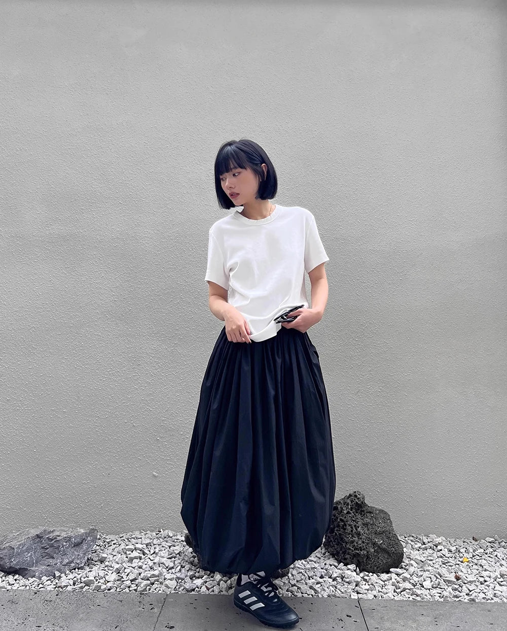 HOUZHOU Long Skirt Women Elegant Solid Elastic Waist A-line Vintage Korean Fashion Loose Balloon Maxi Skirt Casual Streetwear - reetell