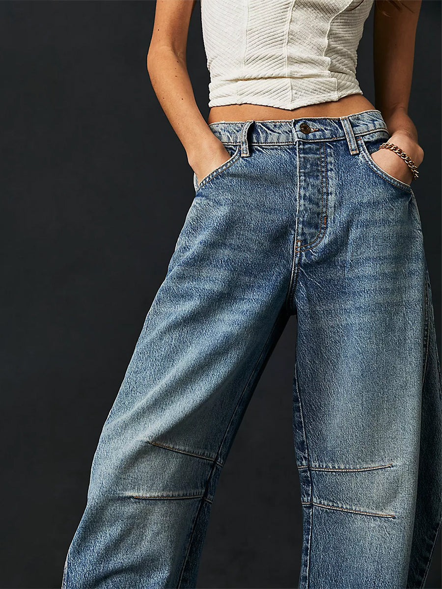 Women Baggy Mid Waist Jeans Wide Leg Loose Boyfriend Denim Pants Straight Leg Cropped Barrel Jeans Y2k Streetwear 90s Jeans - reetell