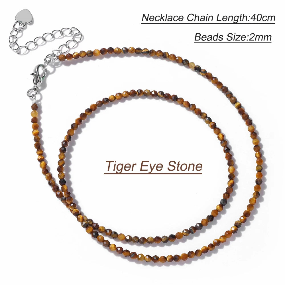 Hot 2mm Natural Crystal Beads Necklace Tiger Eye Stone Black Spinel Mix Quartzs Choker Clavicle Chains For Women Men Jewelry