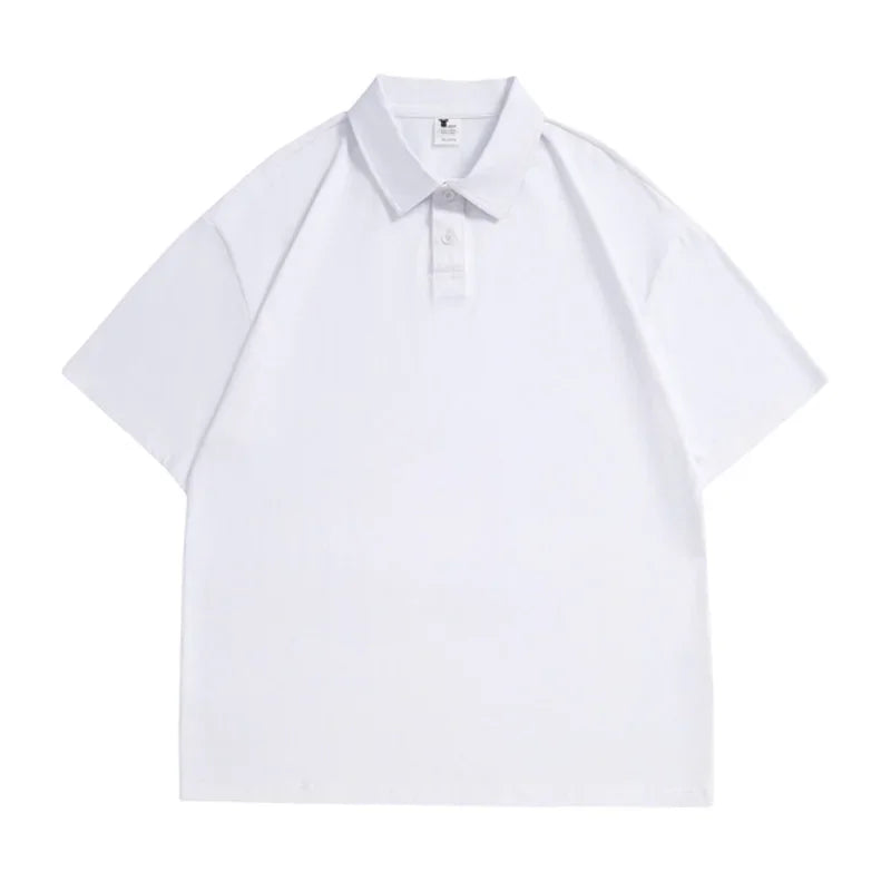 240 Grams Thickened Solid Polo Shirt Heavyweight Cotton Drop Shoulder Lapel Short SleeveTees