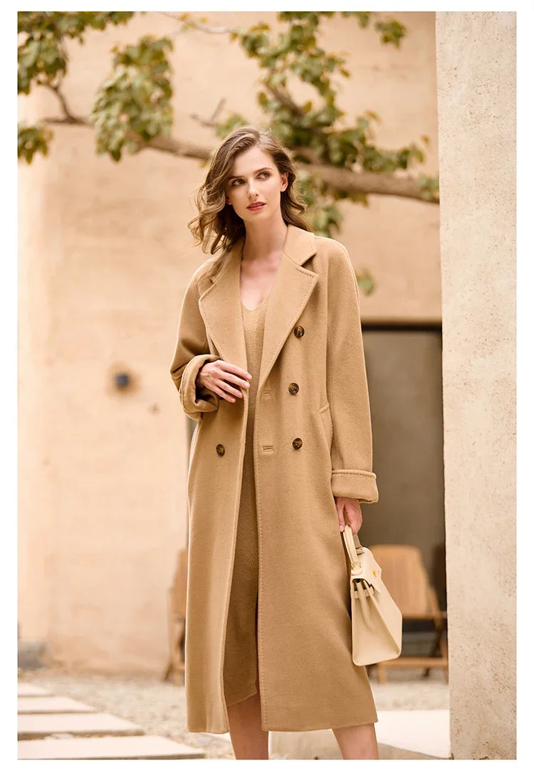 Women's Coat Double-sided 10% Cashmere 90% Wool Women's Long Coat Jacket, 2024 Winter New Long Cashmere Coat Women - reetell