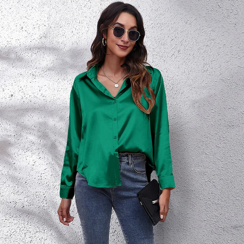 Satin Blouse Shirt Silk Tops Elegant Long Sleeve Loose Womens Blouses Camisas De Mujer Spring Autumn Streetwear Women Clothes - reetell