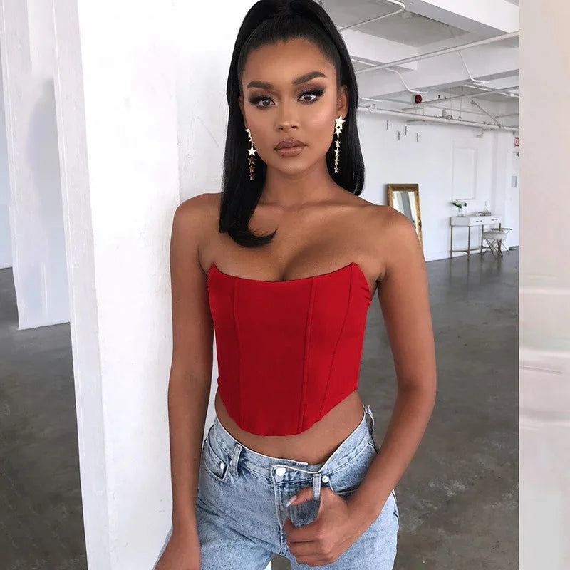 Sleeveless Off Shoulder Velvet Fashion Sexy Corset Crop Tops Vest Female Underwear Backless Bustier Top Solid - reetell