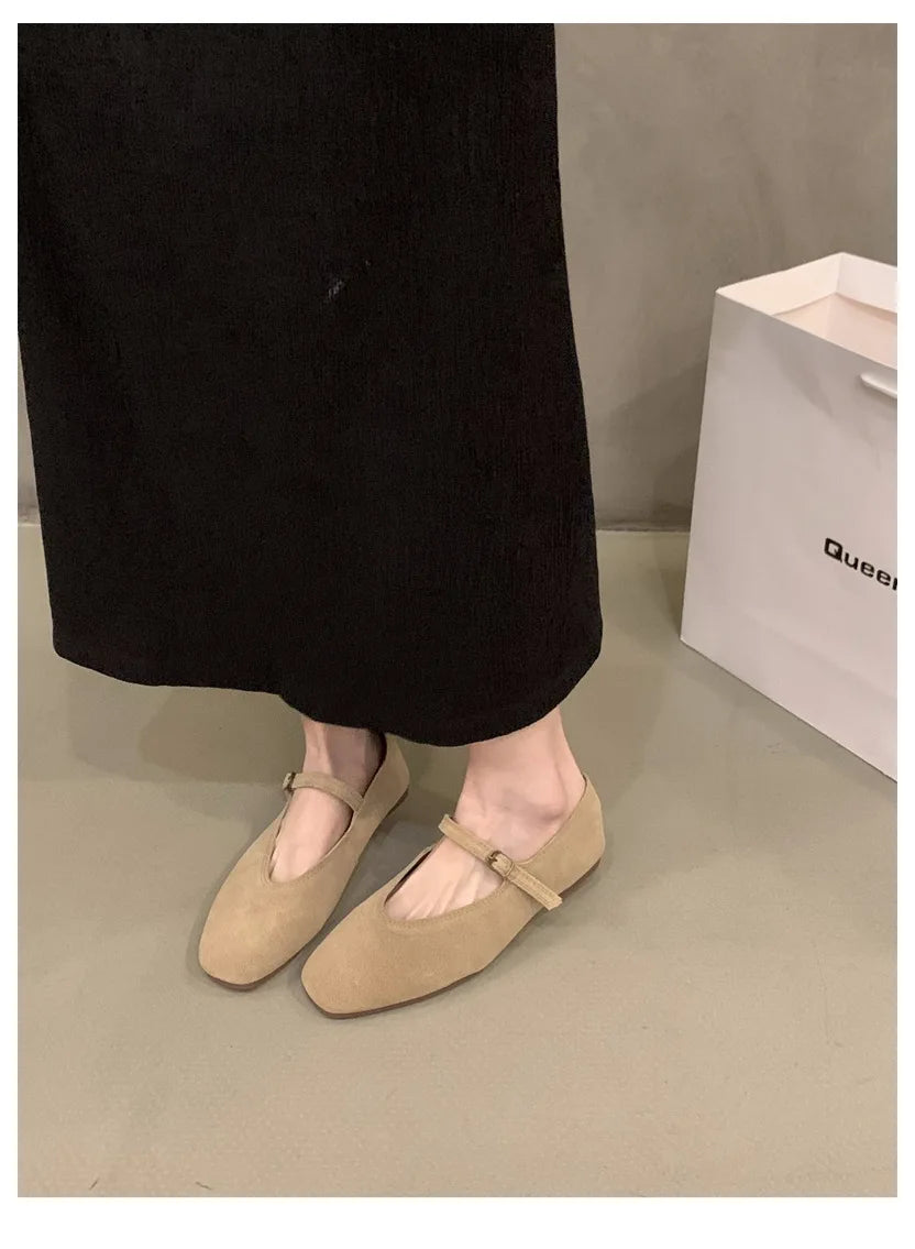 2024 Autumn Fashion Flat Ballet Shoes Women Shallow Ballet Leather Round Toe Female Ballerina Soft Moccasin Mary Janes Big  Size