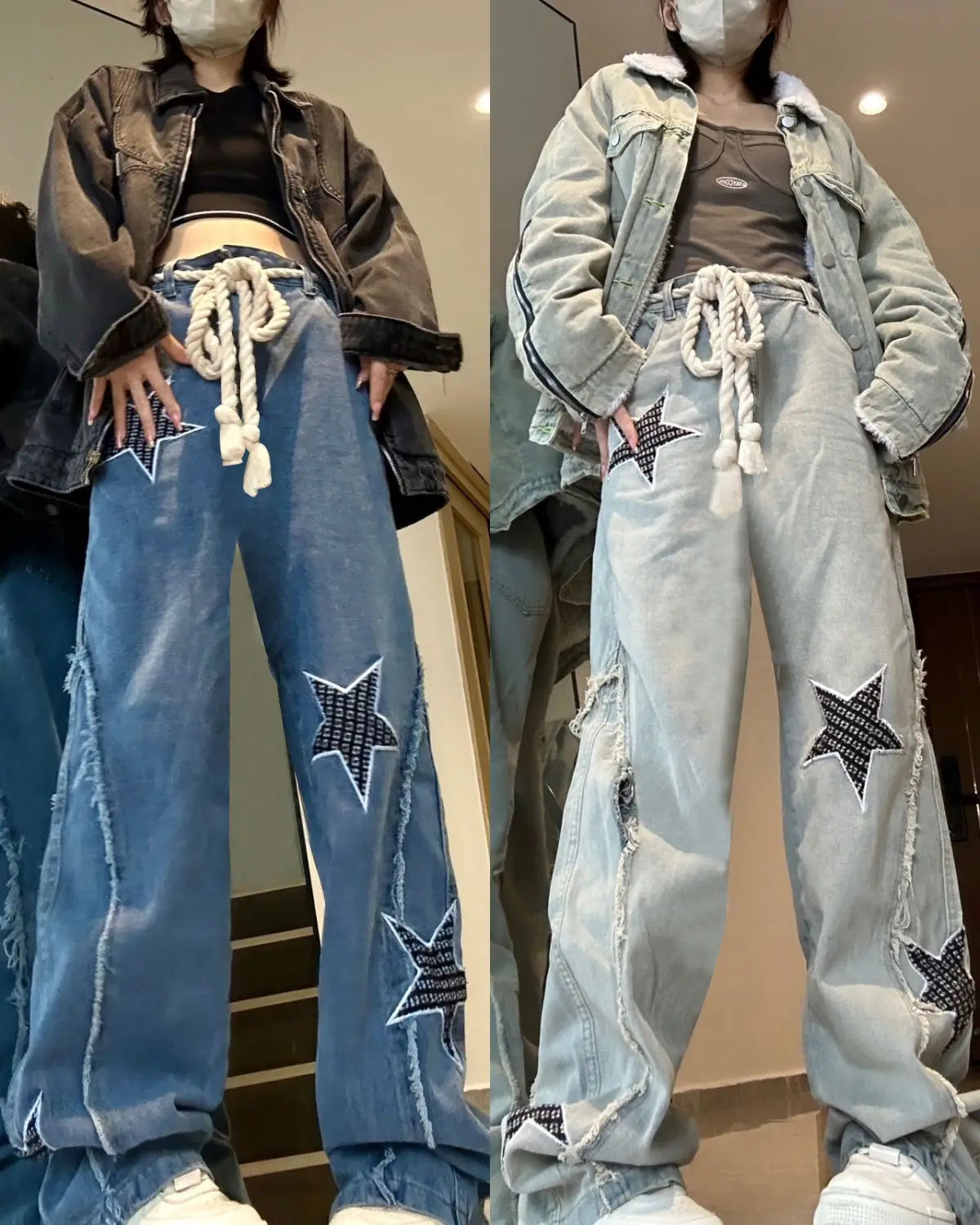 Star American Street Jeans Women's Large Retro Trendy Brand High Street Straight Pants - reetell