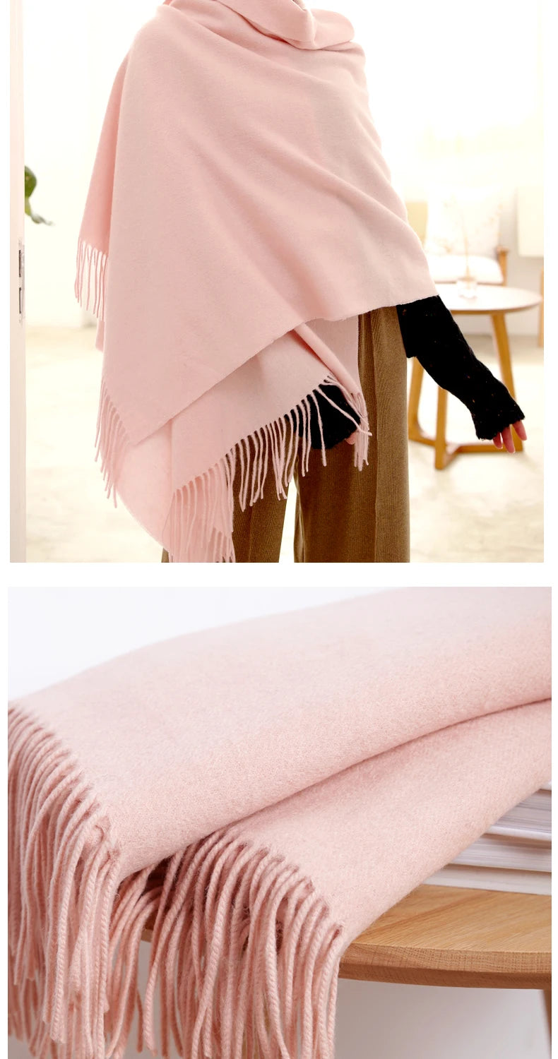 100% Wool Scarf Women Thickening Cashmere Winter Scars Shawls Fashion  Female Pashmina Scarves Oversized Keep Warm Warps 300g - reetell