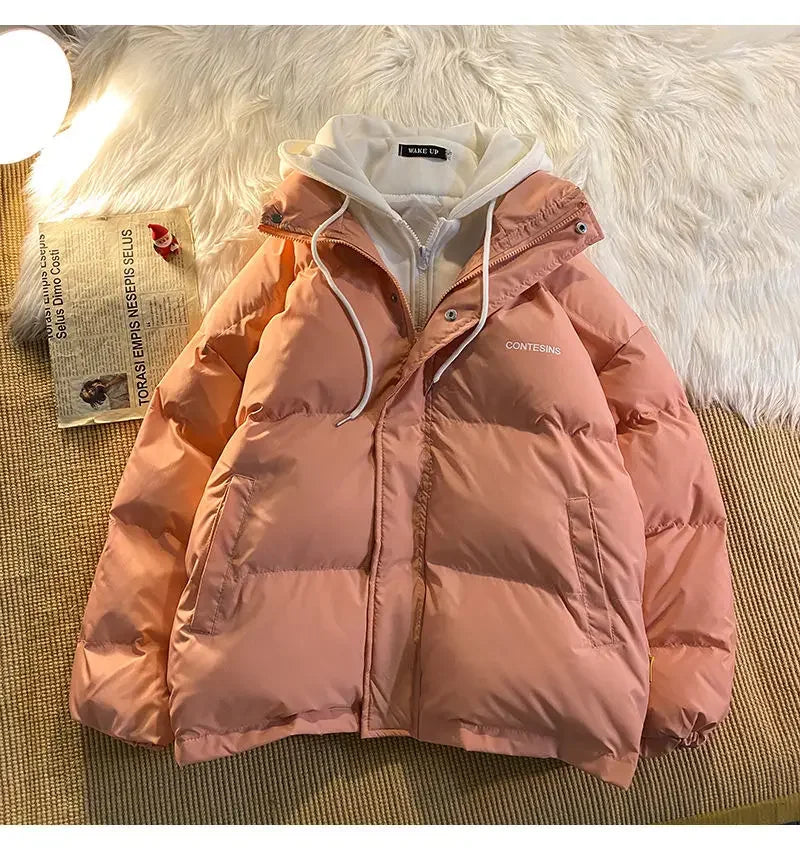 Korean fashion Version Winter Leisure Cotton Clothes Women Y2K Multi-functional Fake Two Pocket Zipper Down Jacket Thick Coat - reetell